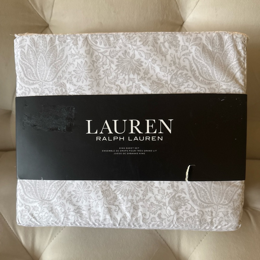 Ralph Lauren Cream and Gray Floral Bedding